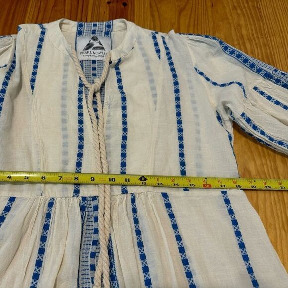 Pearl & Caviar MED White Blue Cotton Maxi Dress S18P1041 - Picture 9 of 11